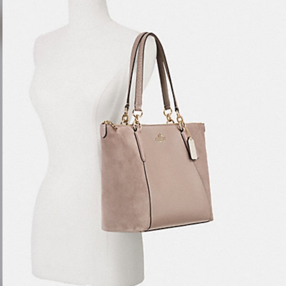 COACH Exotic Trim Suede Ava Tote Bag In Stone - Picture 3 of 17